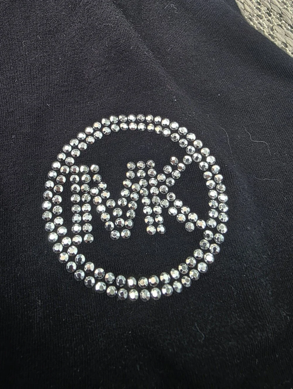 Michael Kors Black V-Neck Short Sleeve Tee with MK Rhinestone L NWT